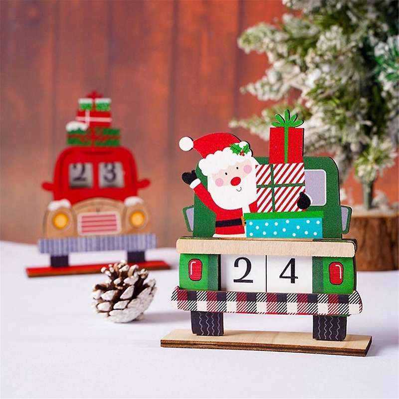 Christmas -Calendar Santa Desktop Ornaments Wooden Christmas Countdown Calendar for Festive Home Tab