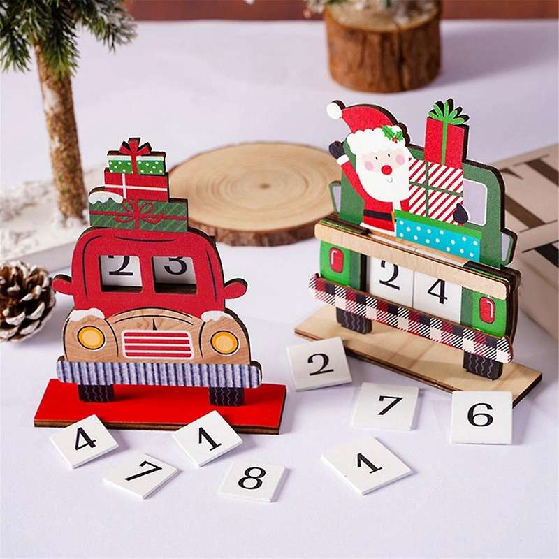 Christmas -Calendar Santa Desktop Ornaments Wooden Christmas Countdown Calendar for Festive Home Tab