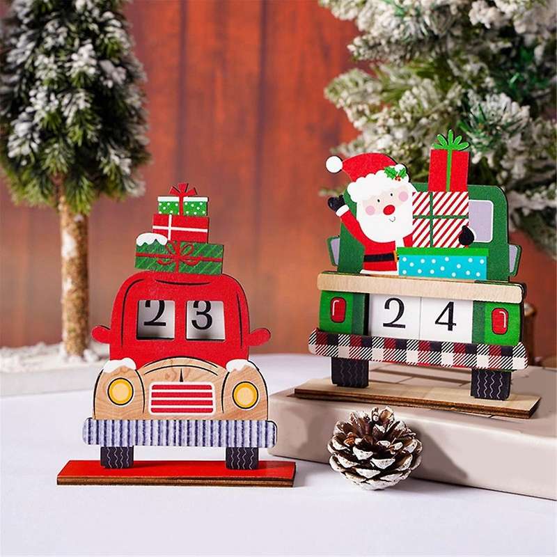 Christmas -Calendar Santa Desktop Ornaments Wooden Christmas Countdown Calendar for Festive Home Tab