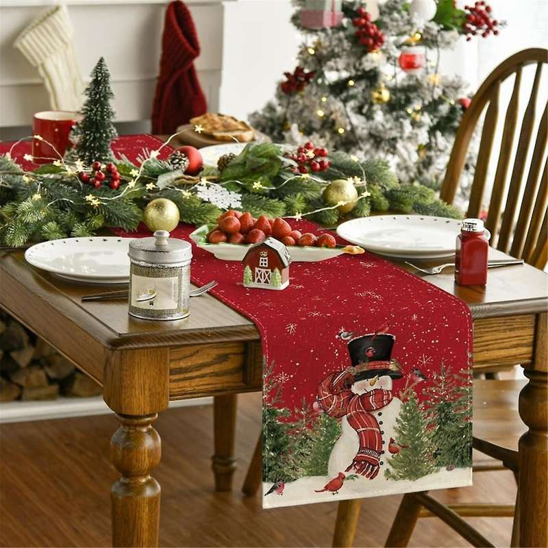 Christmas Birds Table Runner, Seasonal Winter Xmas Holiday Kitchen Dining Table Decoration