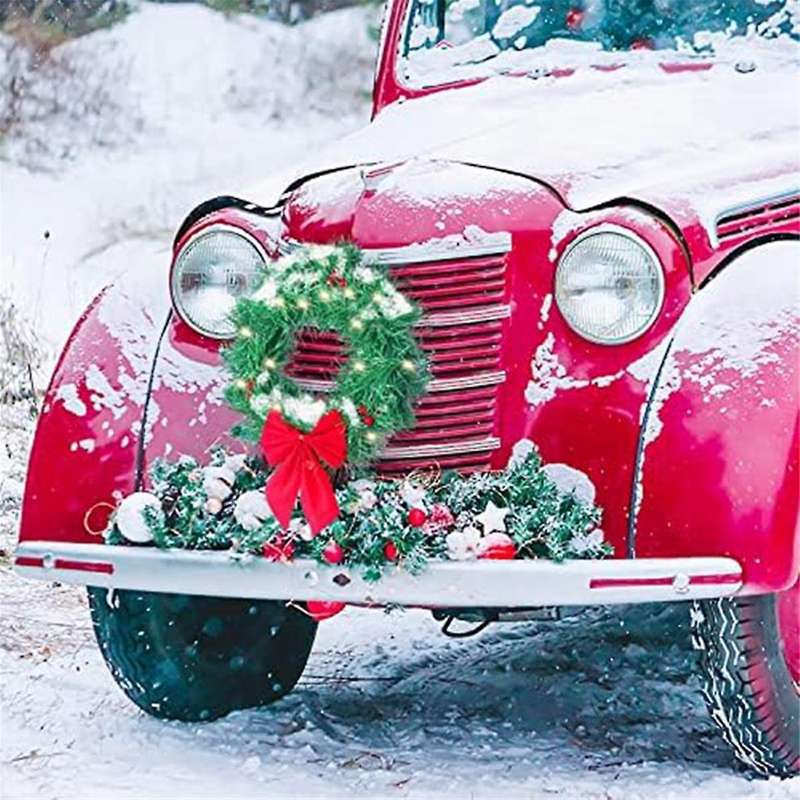 Christmas Decor Wreath with Lights, Fits Car,Truck,Door Decoration,Mounting Equipment Included