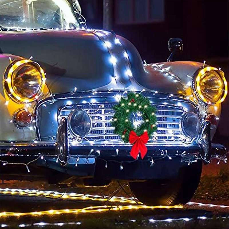Christmas Decor Wreath with Lights, Fits Car,Truck,Door Decoration,Mounting Equipment Included