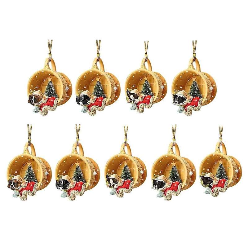 Christmas Cute Puppy Sleeping In Cup Hanging Ornaments Labrador Retriever Pendant Shepherd Dog Pend