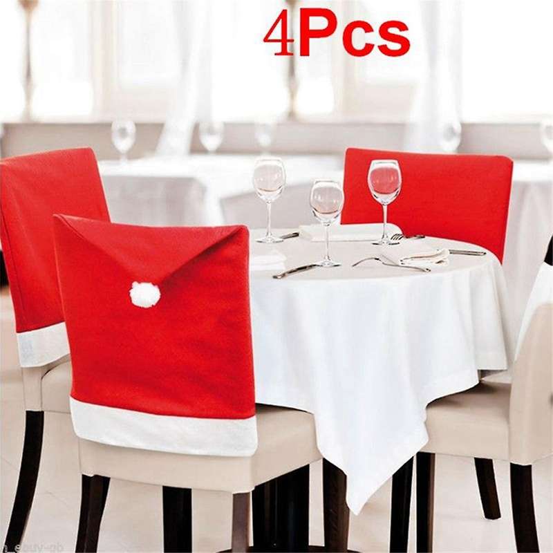 Christmas Decor 4pc Santa Hat Chair Covers Christmas Decor Dinner Chair Xmas Cap Sets