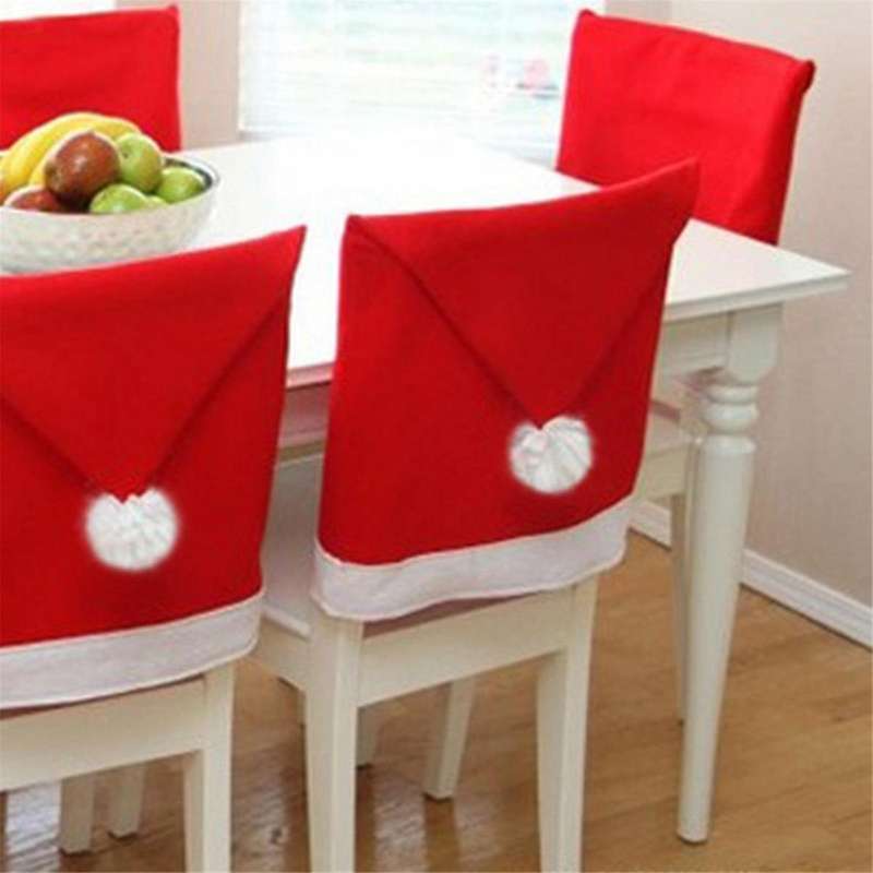 Christmas Decor 4pc Santa Hat Chair Covers Christmas Decor Dinner Chair Xmas Cap Sets