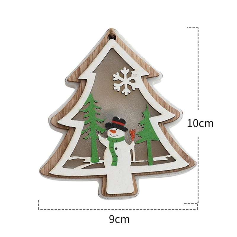 Christmas Decor, Led Wooden House Exquisite Pattern Smooth Edge Wooden Pendant Lanyard Design Realis