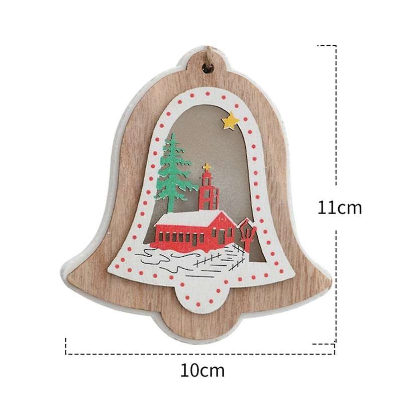 Christmas Decor, Led Wooden House Exquisite Pattern Smooth Edge Wooden Pendant Lanyard Design Realis