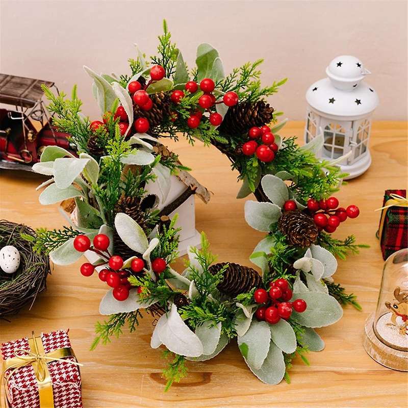 Christmas Decorations Christmas Red Fruit Wreath Rabbit Ear Grass Wreath Window Door Hanging