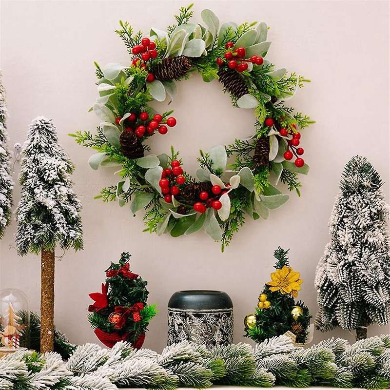 Christmas Decorations Christmas Red Fruit Wreath Rabbit Ear Grass Wreath Window Door Hanging