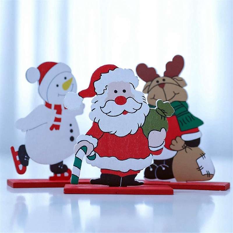 Christmas Decor,Festive Santa- - Xmas Christmas Tree Snowflake Wood Crafts Xmas Ornaments Display Pr
