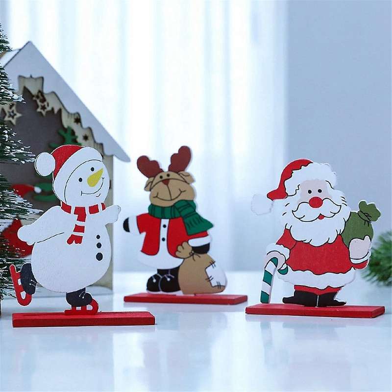 Christmas Decor,Festive Santa- - Xmas Christmas Tree Snowflake Wood Crafts Xmas Ornaments Display Pr