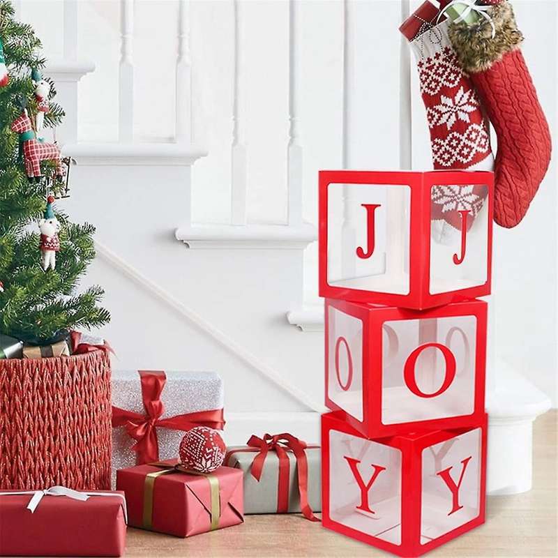 Christmas Decorations Red Transparent Joy Box Joy Blocks Decorations for Holiday Party Decorations,