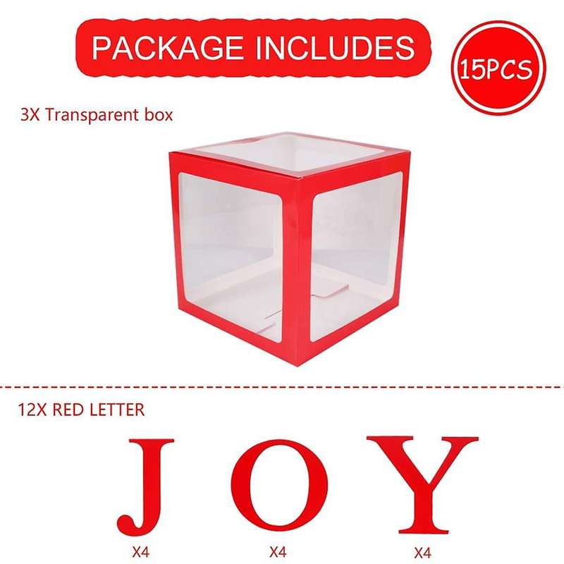 Christmas Decorations Red Transparent Joy Box Joy Blocks Decorations for Holiday Party Decorations,