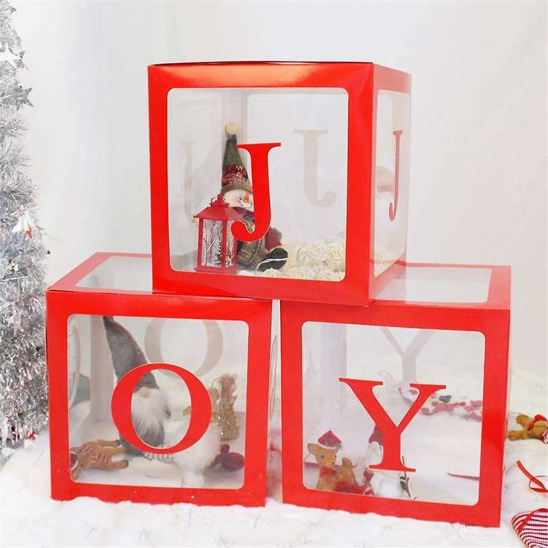 Christmas Decorations Red Transparent Joy Box Joy Blocks Decorations for Holiday Party Decorations,