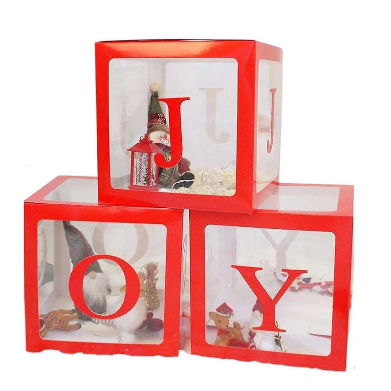Christmas Decorations Red Transparent Joy Box Joy Blocks Decorations for Holiday Party Decorations,