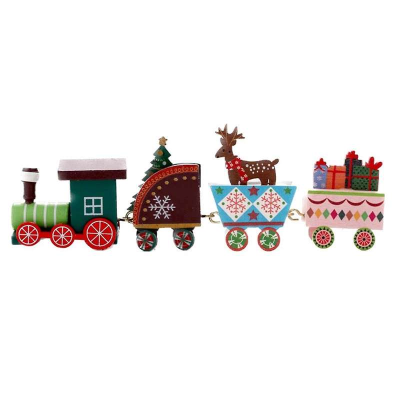 Christmas Desktop Decoration Christmas Wooden Train Festive Ornament Santa- Home Xmas Gift Decor