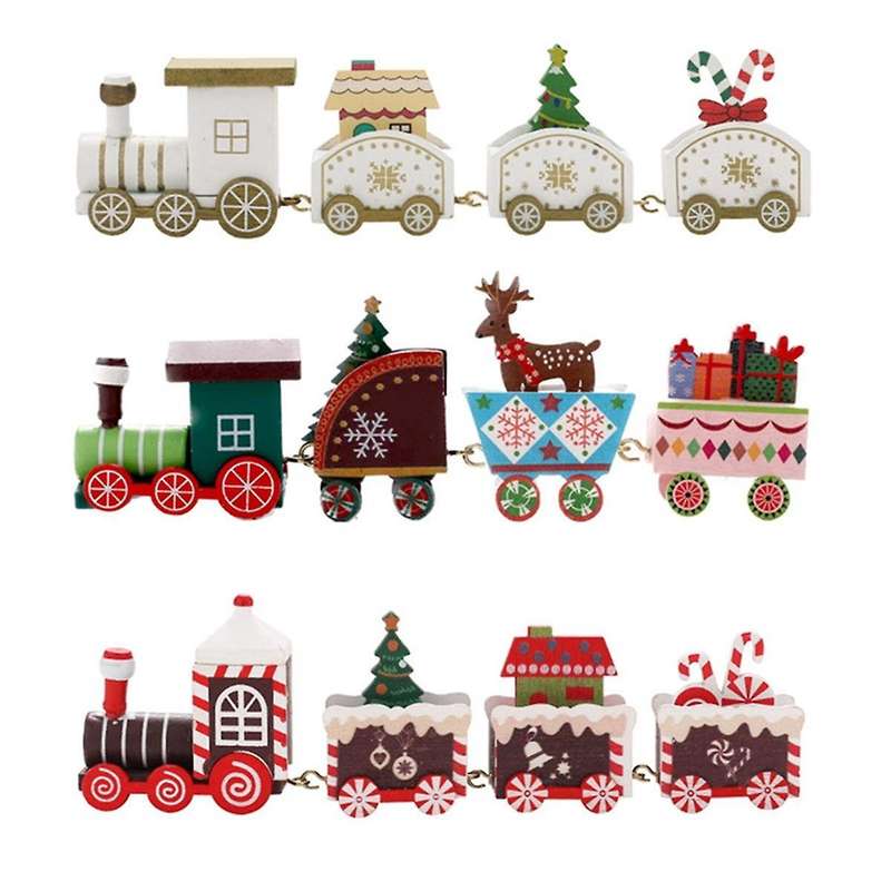 Christmas Desktop Decoration Christmas Wooden Train Festive Ornament Santa- Home Xmas Gift Decor