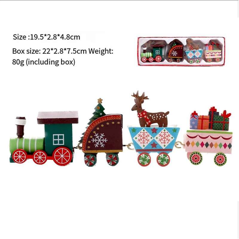 Christmas Desktop Decoration Christmas Wooden Train Festive Ornament Santa- Home Xmas Gift Decor
