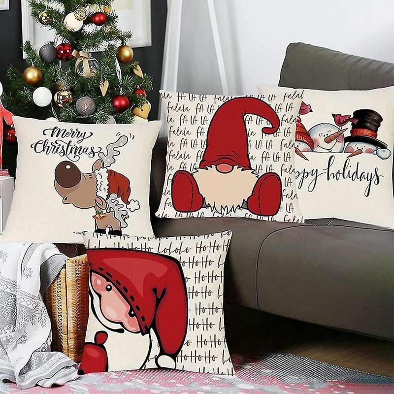 Christmas Decorations Pillow Covers 18 x 18 Set of 4 Throw Pillows Cushion Cases Decor for Home