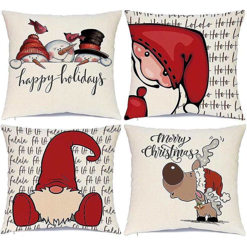 Christmas Decorations Pillow Covers 18 x 18 Set of 4 Throw Pillows Cushion Cases Decor for Home