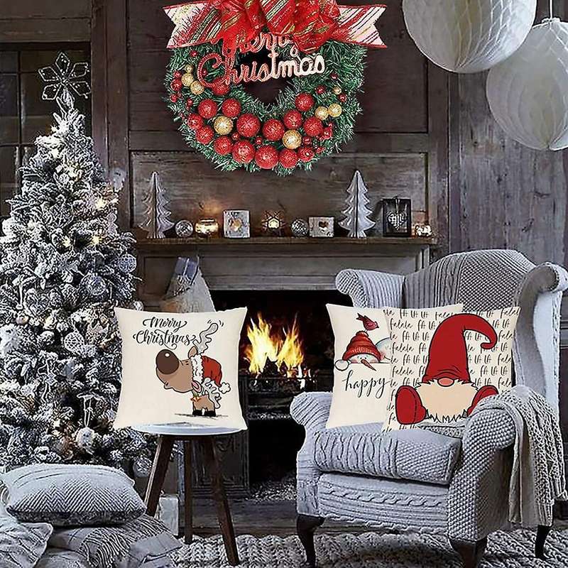 Christmas Decorations Pillow Covers 18 x 18 Set of 4 Throw Pillows Cushion Cases Decor for Home