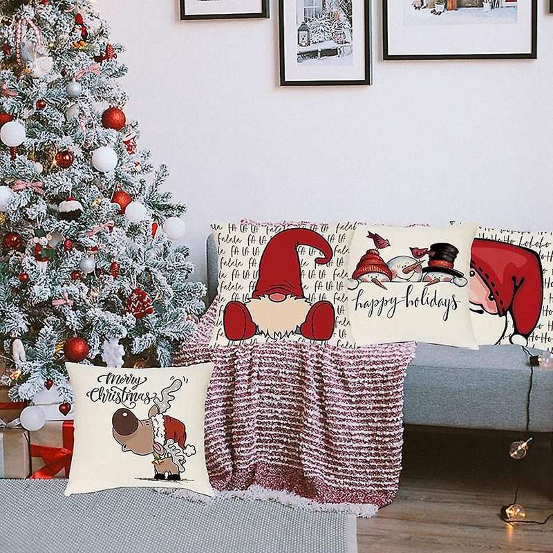 Christmas Decorations Pillow Covers 18 x 18 Set of 4 Throw Pillows Cushion Cases Decor for Home