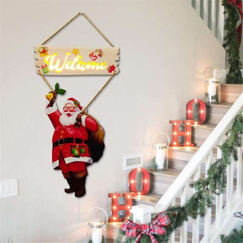 Christmas Door Sign Decoration Christmas Hanging Sign Sign for Front Door Welcome Wooden Country Han