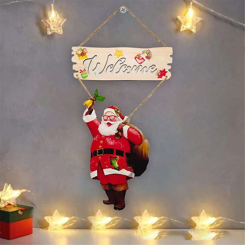 Christmas Door Sign Decoration Christmas Hanging Sign Sign for Front Door Welcome Wooden Country Han