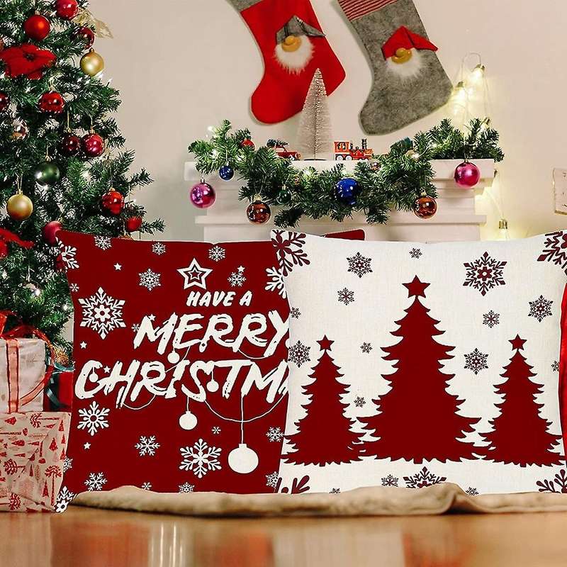Christmas Decorations Pillow Covers 18 x 18 Set of 4 Farmhouse Pillows for Couch Christmas Decor Thr