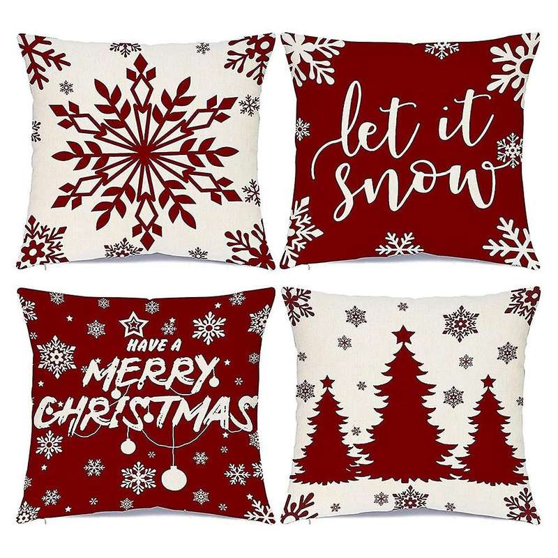Christmas Decorations Pillow Covers 18 x 18 Set of 4 Farmhouse Pillows for Couch Christmas Decor Thr