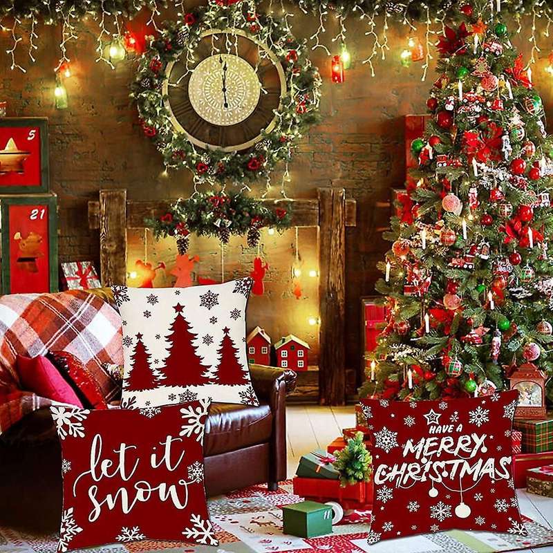 Christmas Decorations Pillow Covers 18 x 18 Set of 4 Farmhouse Pillows for Couch Christmas Decor Thr