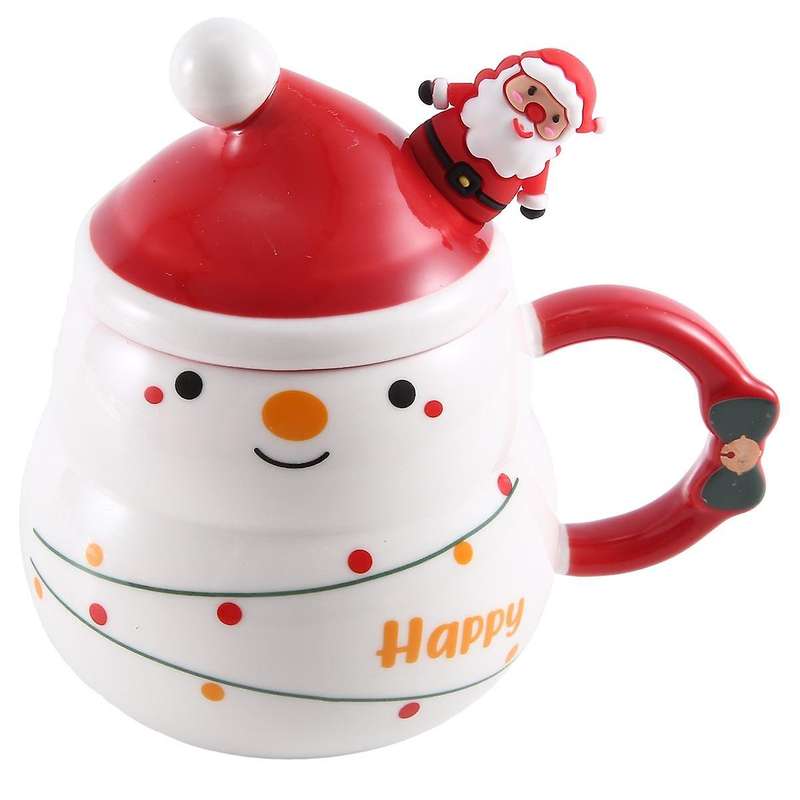Christmas Gift Christmas Mug with Lid and Spoon 430ml Ceramic Christmas Coffee Cups Christmas Gift