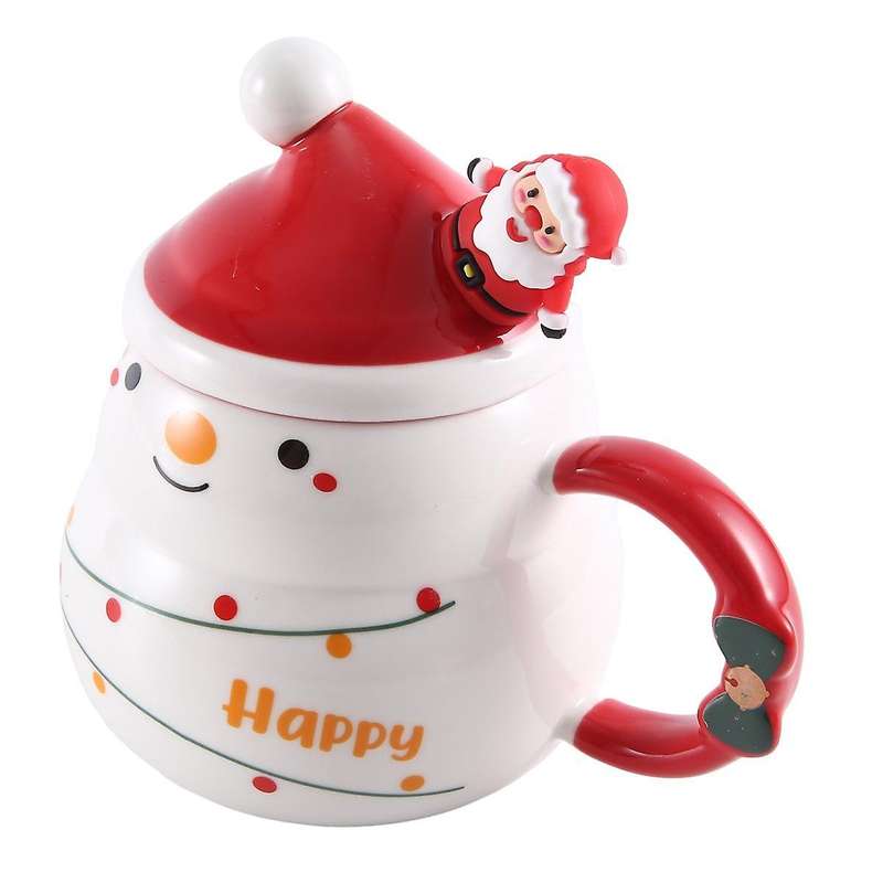 Christmas Gift Christmas Mug with Lid and Spoon 430ml Ceramic Christmas Coffee Cups Christmas Gift