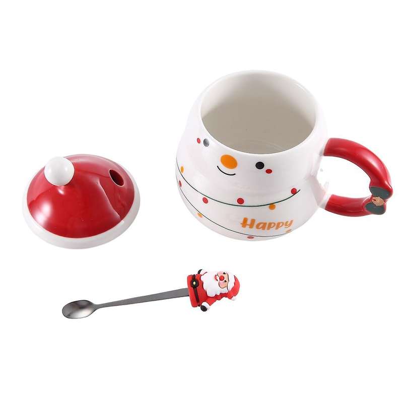 Christmas Gift Christmas Mug with Lid and Spoon 430ml Ceramic Christmas Coffee Cups Christmas Gift