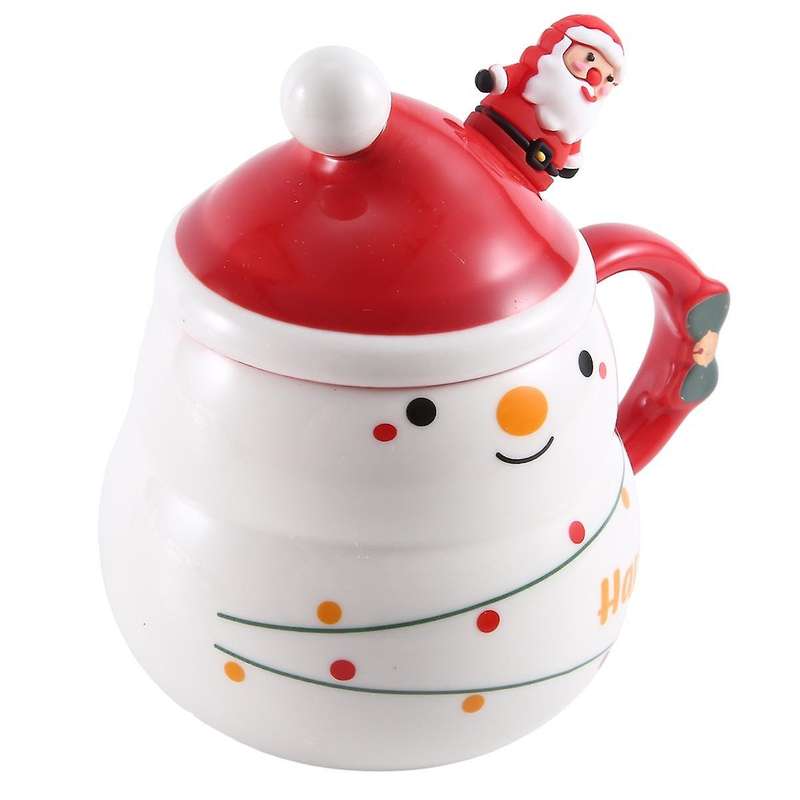 Christmas Gift Christmas Mug with Lid and Spoon 430ml Ceramic Christmas Coffee Cups Christmas Gift