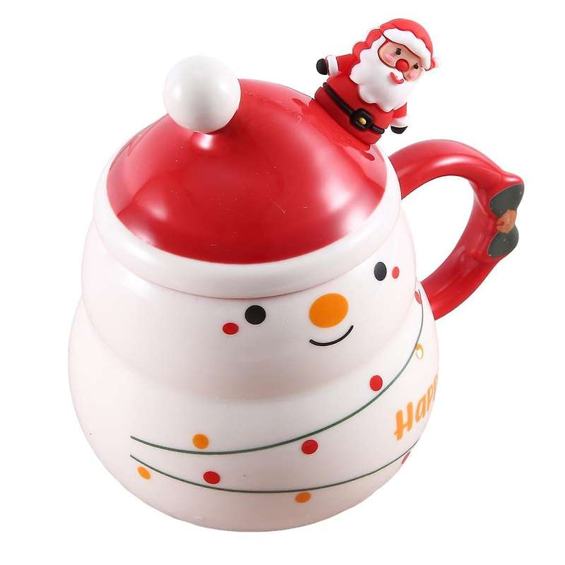 Christmas Gift Christmas Mug with Lid and Spoon 430ml Ceramic Christmas Coffee Cups Christmas Gift