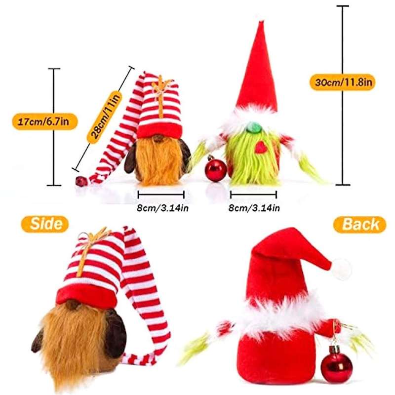 Christmas Gnomes Decorations 2-pack Handmade Plush Gnomes Scandinavian Santa Elf Christmas Table Tie