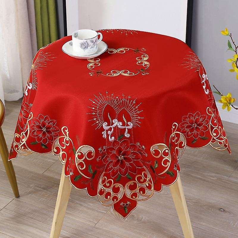 Christmas Embroidered Table Cloth,Hollow-Out Round TableCloth,for Restaurant Dinning Xams Party Banq