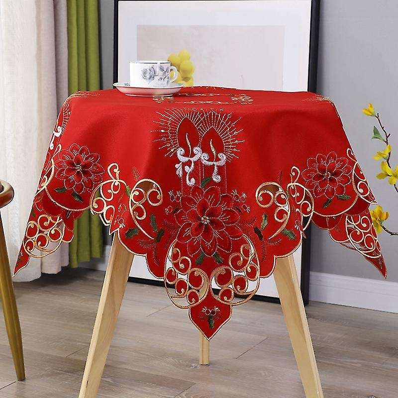 Christmas Embroidered Table Cloth,Hollow-Out Round TableCloth,for Restaurant Dinning Xams Party Banq