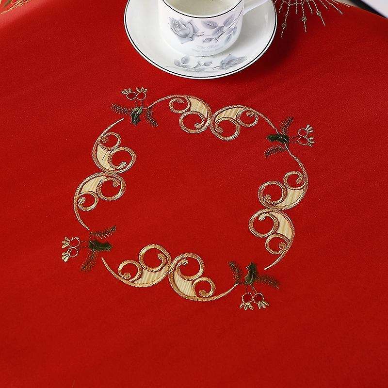 Christmas Embroidered Table Cloth,Hollow-Out Round TableCloth,for Restaurant Dinning Xams Party Banq