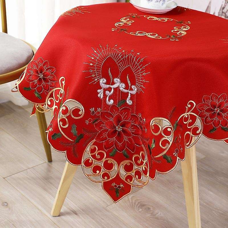 Christmas Embroidered Table Cloth,Hollow-Out Round TableCloth,for Restaurant Dinning Xams Party Banq
