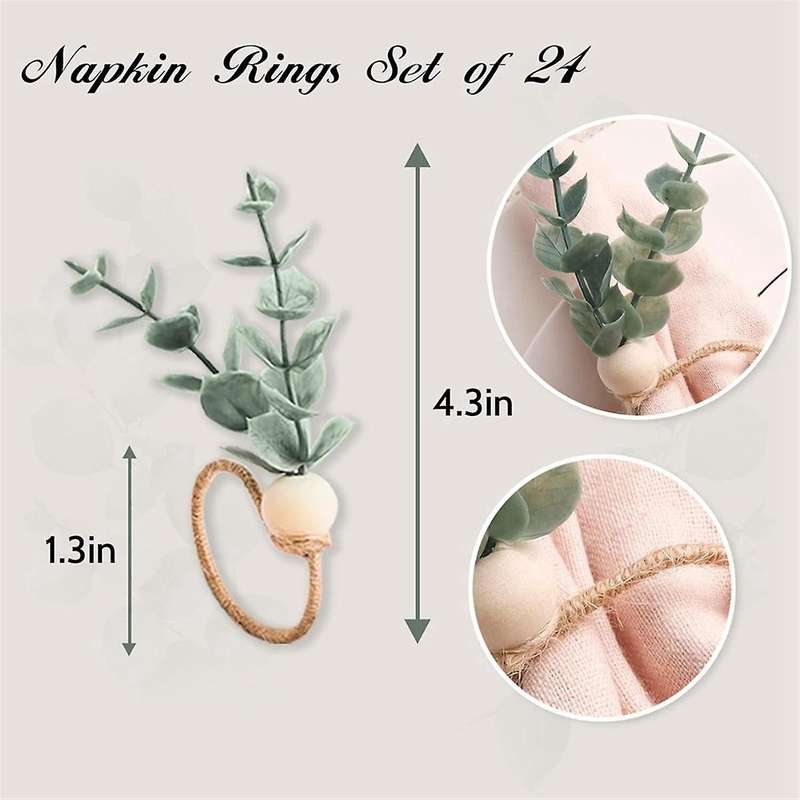 Christmas Floral Napkin Rings Set Of 24 Rustic Eucalyptus Napkin Ring Holders Spring Easter Ring Ho