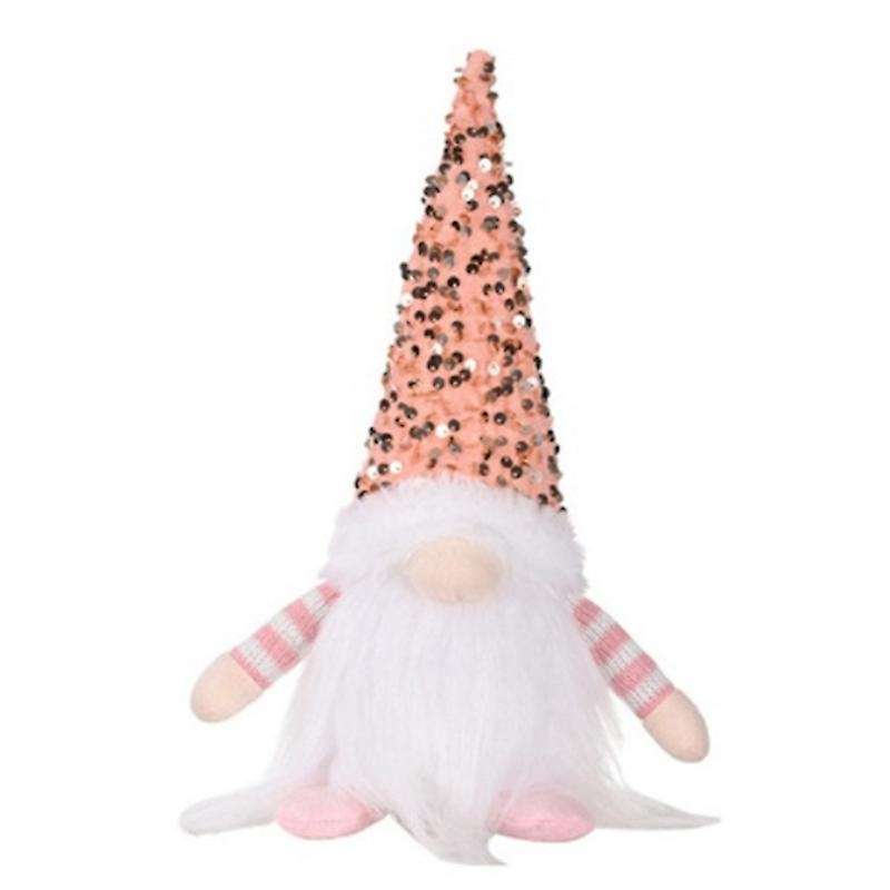 Christmas Gnomes Sequin Cap Rudolph LED Light Santa Doll Handmade Xmas Dwarf Figurines (Pink)