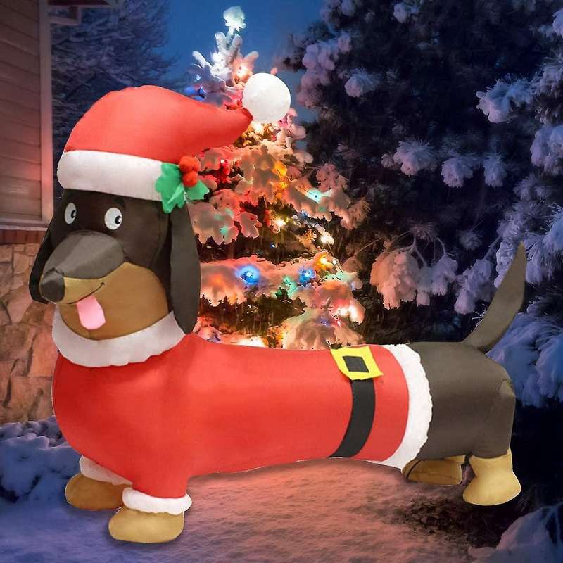 Christmas Inflatables Outdoor Decorations Wiener Dog and Dachshund for Lawn Yard Porch Xmas Party Ou