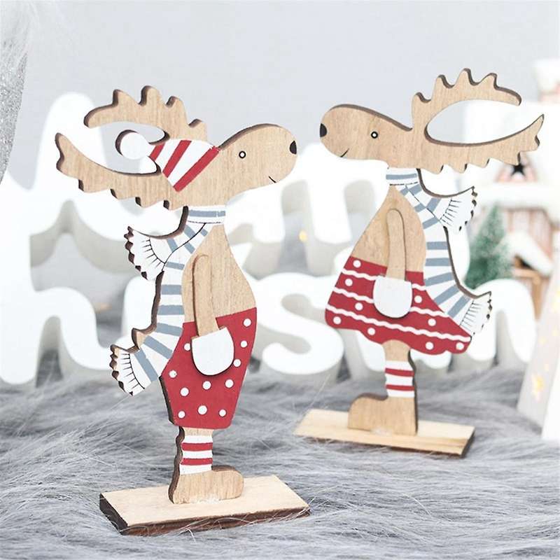 Christmas Home Decoration Wooden Christmas Decor Cartoon -deer Xmas Table Ornaments Christmas Reind