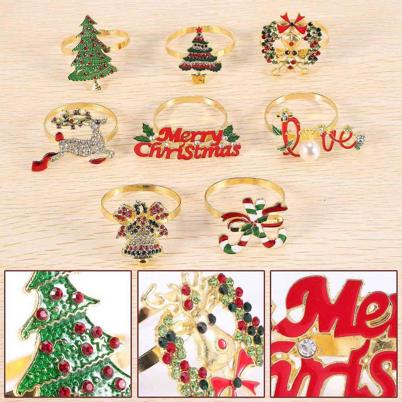 Christmas Napkin Rings - Set of 8 Napkin Holder Rings Compatible Holiday