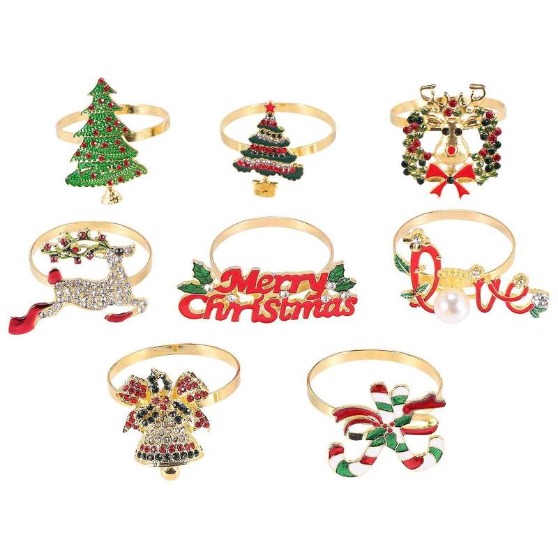 Christmas Napkin Rings - Set of 8 Napkin Holder Rings Compatible Holiday