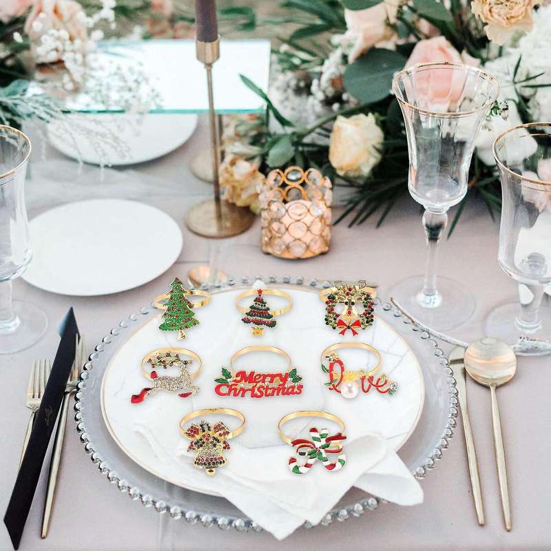Christmas Napkin Rings - Set of 8 Napkin Holder Rings Compatible Holiday