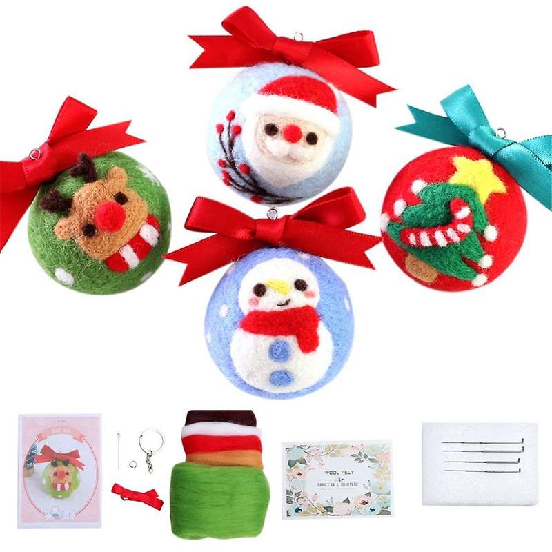 Christmas Keychain Needle Felting Kits for Beginner,Needle Felting Kit,Felt Needles,Foam Pad,Felt Cl