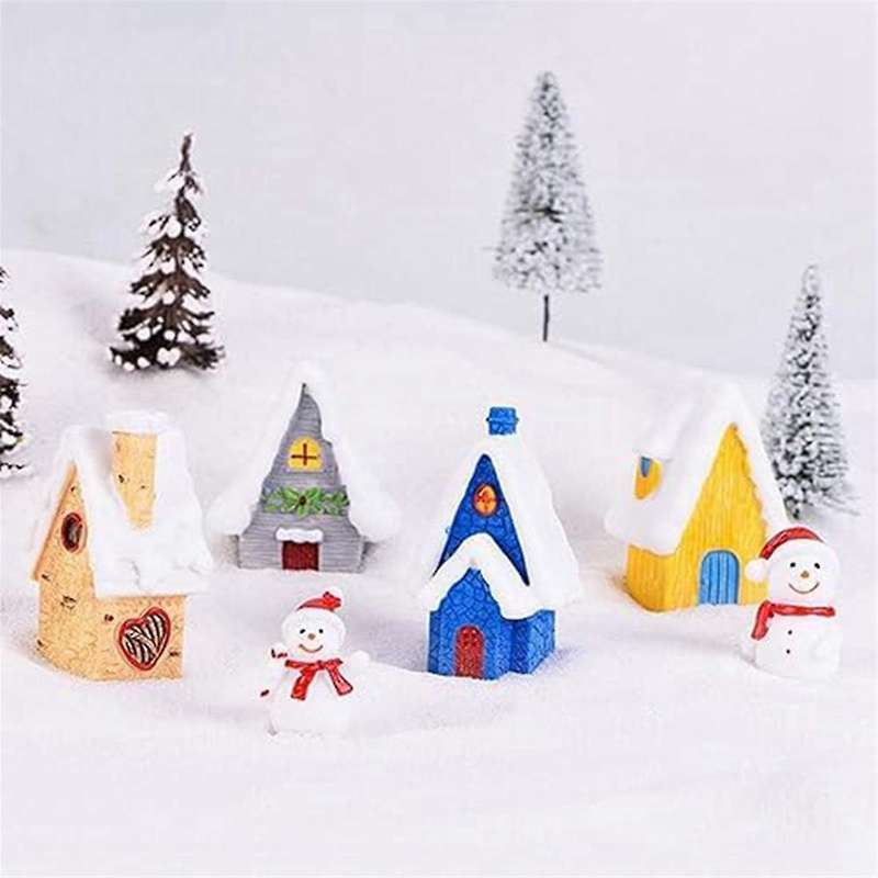 Christmas Miniatures Figurines, Mini Christmas Snow House Decor Ornaments, Christmas Doll House Fair